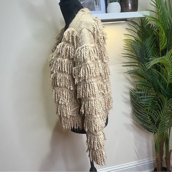 Nasty Gal Tan Gimme More Shaggy Tassel Wool Blend Cardigan Sweater Medium - Picture 5 of 8